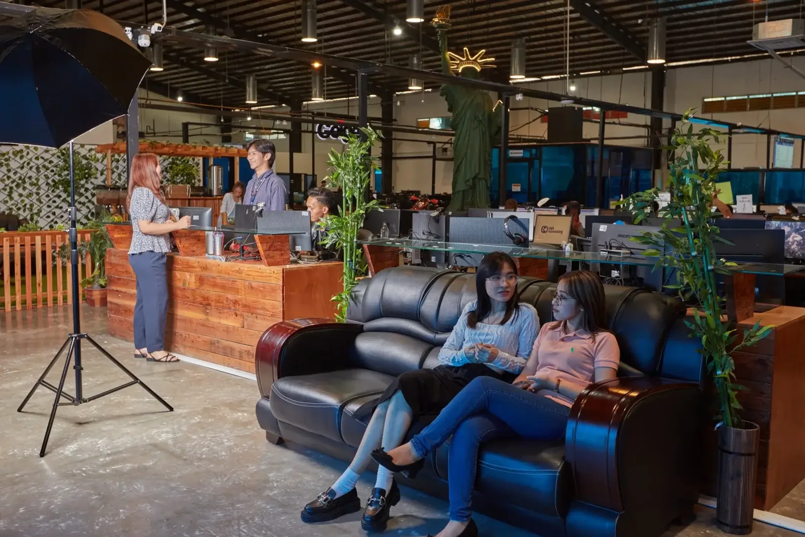 Shared seating and collaboration areas at the Clark Outsourcing office