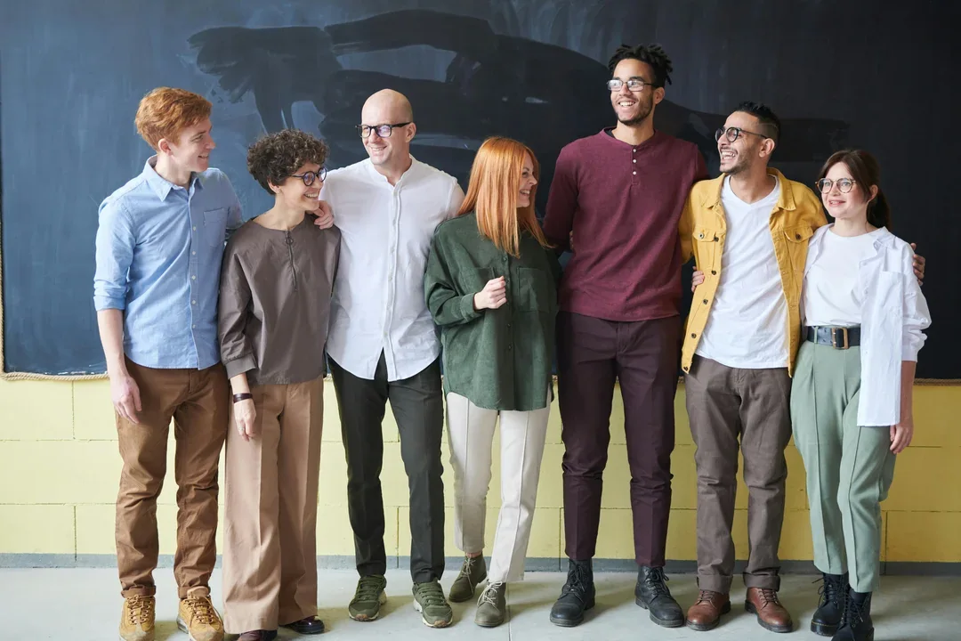 Group of colleagues standing together outdoors