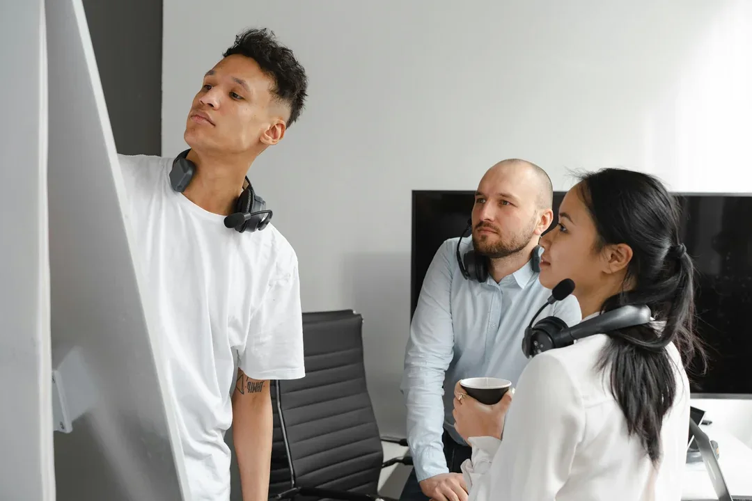 Team reviewing information during an office meeting